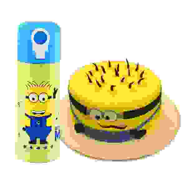 Minion Cake With Minion Water Bottle
