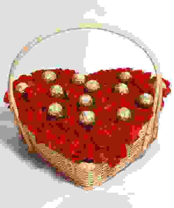 Rose And Ferrero Heart Basket