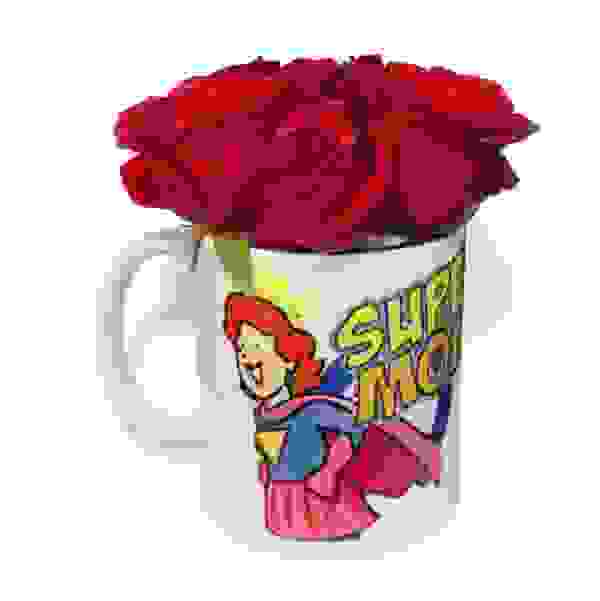 Super Mom Mug Filled With Roses